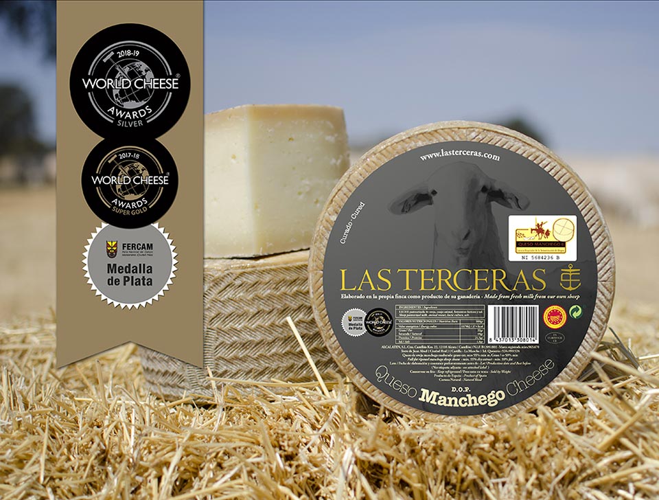 Queso Manchego Curado Pasteurizado D.O.P. medalla de Plata como Queso duro puro de leche de oveja