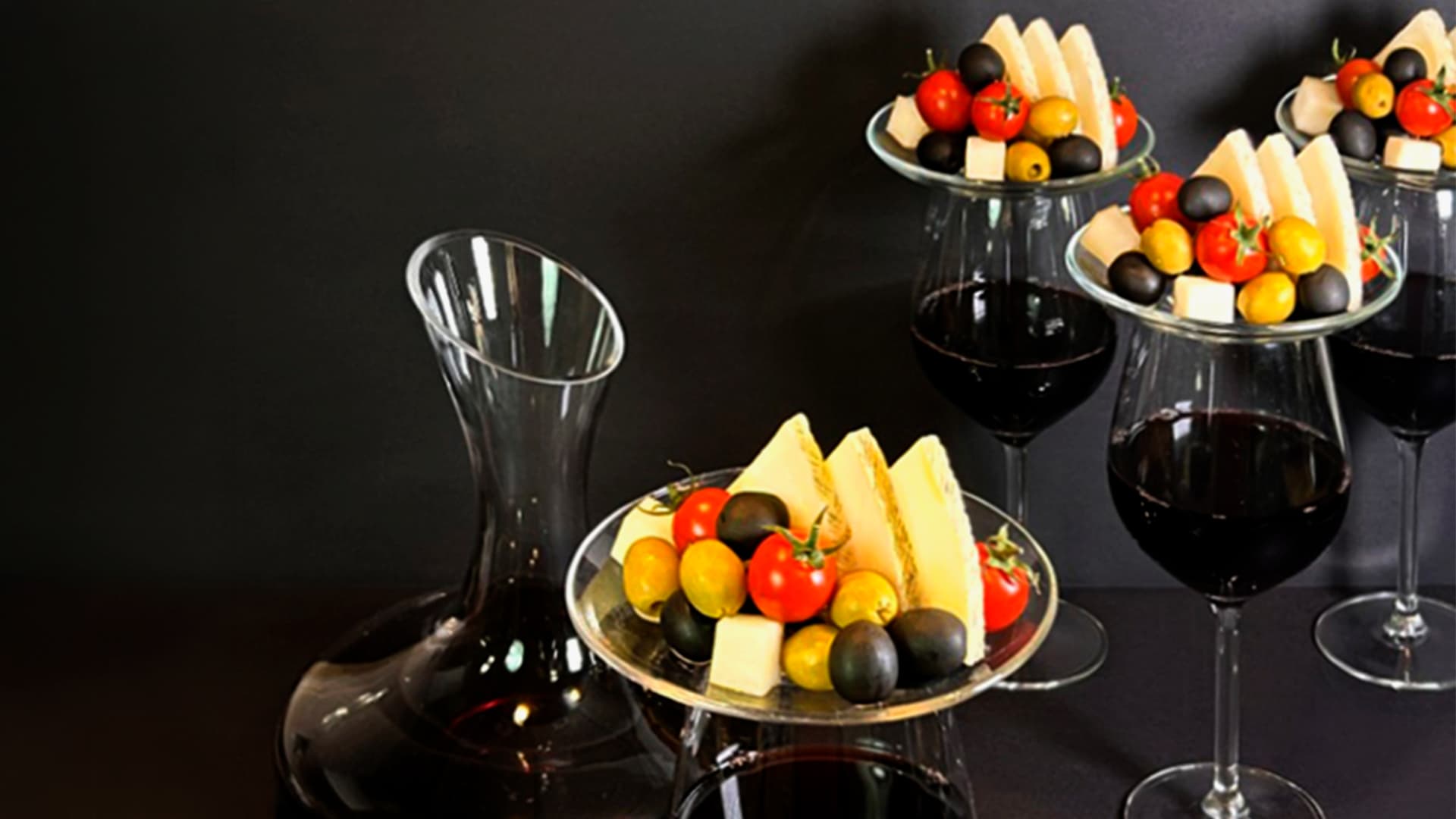 Manchego cheese, olive and cherry tomato appetiser