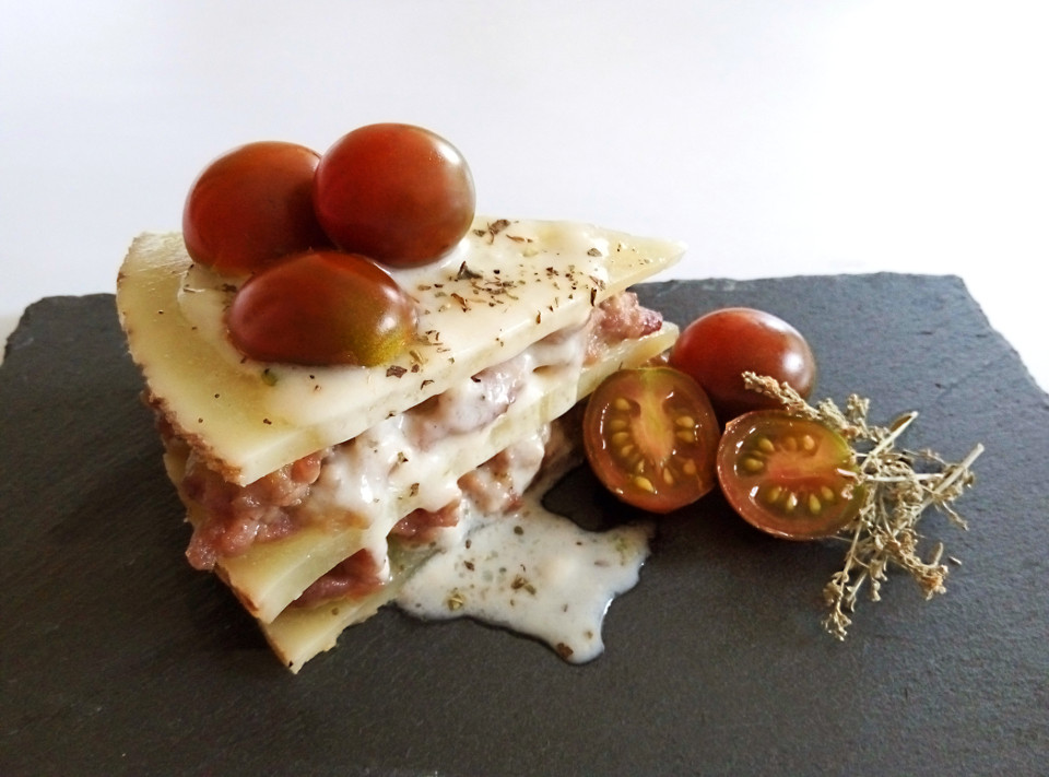 Lasaña con queso manchego Las Terceras con berenjena