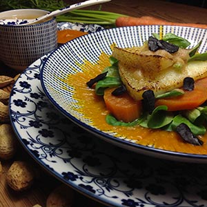 Ensalada templada de queso manchego Las Terceras D.O.P. con dulce de zanahoria